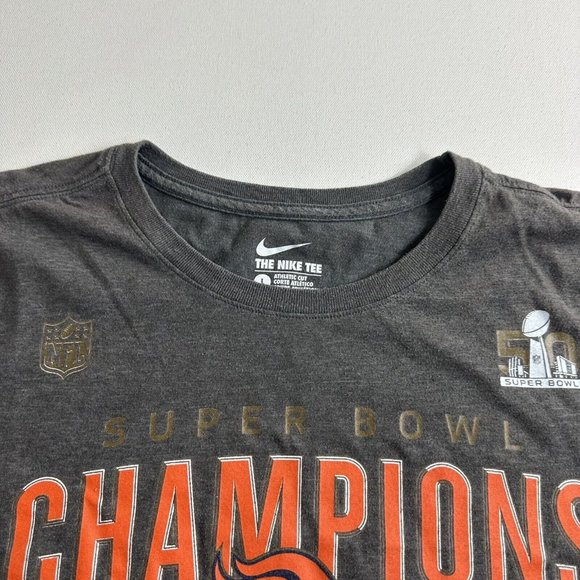 NIKE Athletic Cut Denver Broncos Super Bowl USA T-Shirt Gray Short Sleeve Mens L - Picture 5 of 9